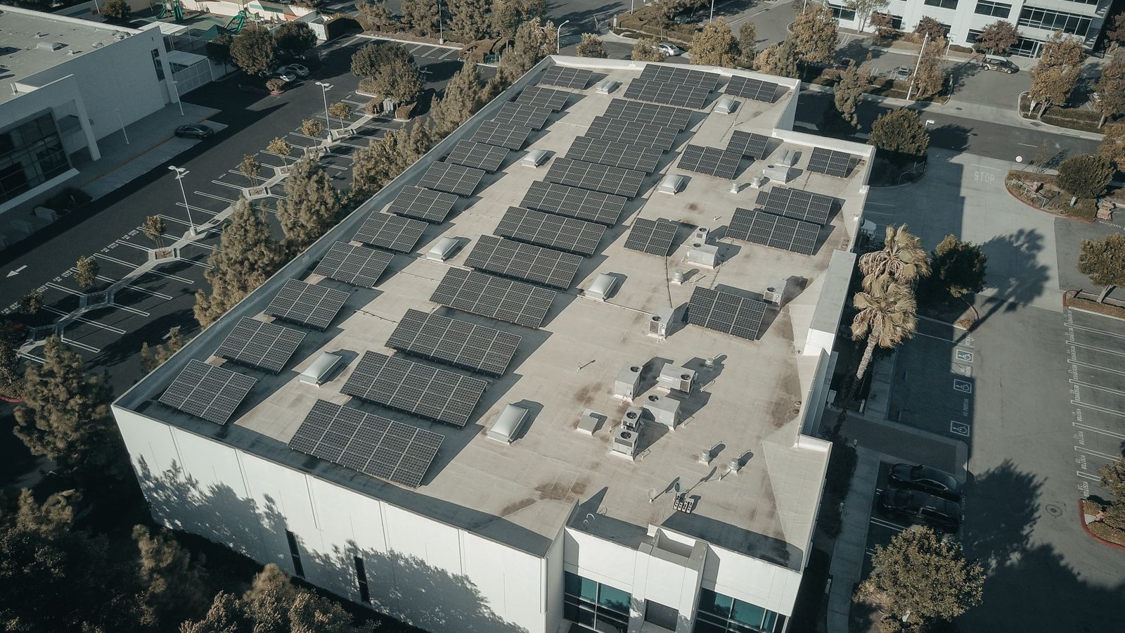 Solar panels installed on a building rooftop